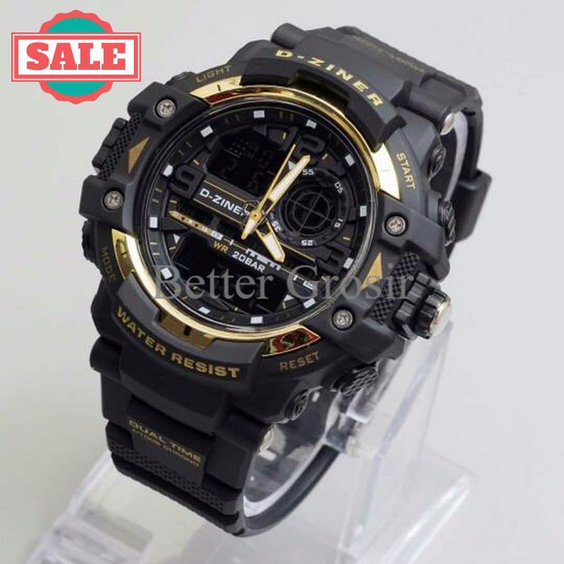 Murah JAM TANGAN PRIA - D-ZINER DZ 8078 ORI BLACK LINGKAR GOLD