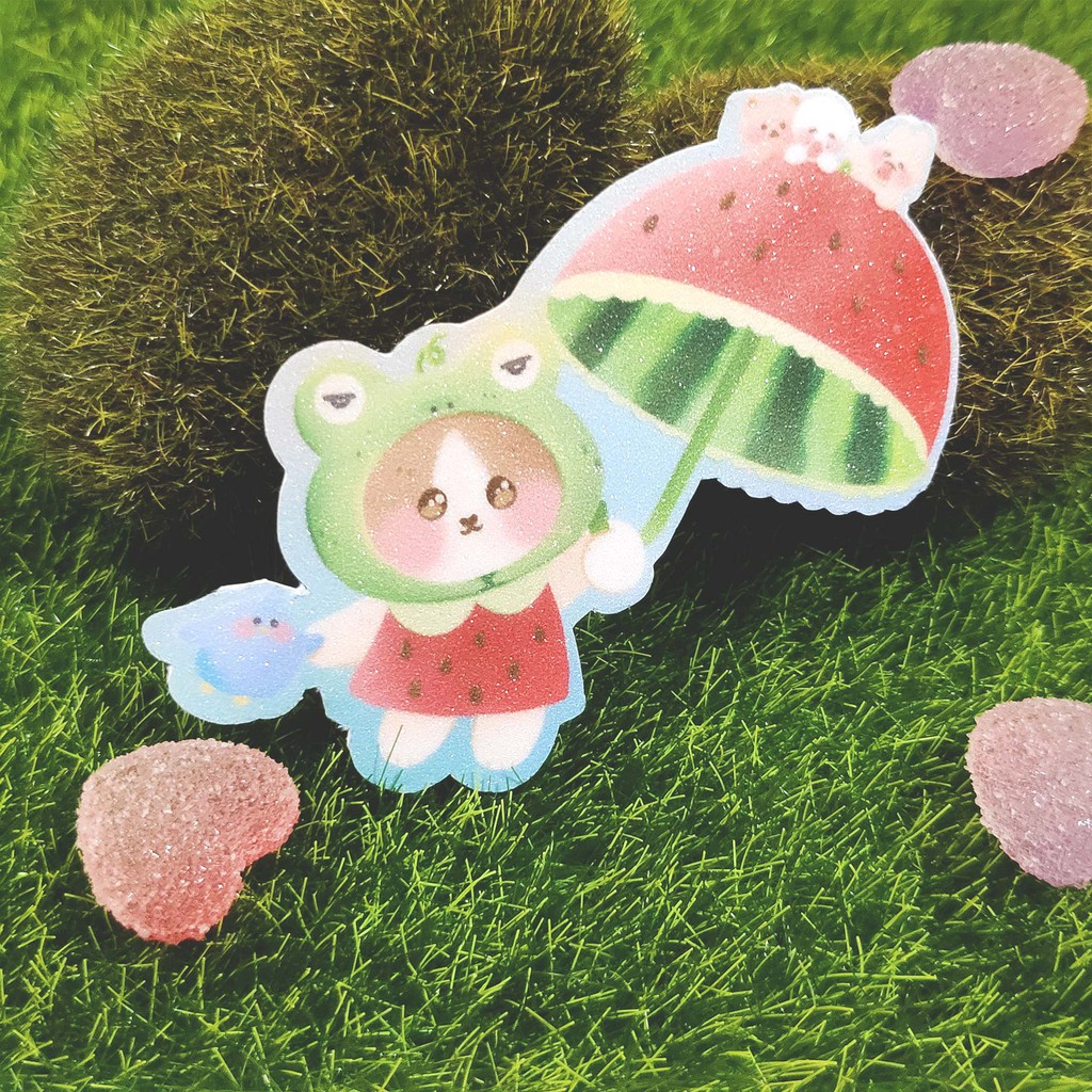 

Flying Cat with Froggo Hat Vynil Sticker Kucing Lucu Cute Stiker Deco