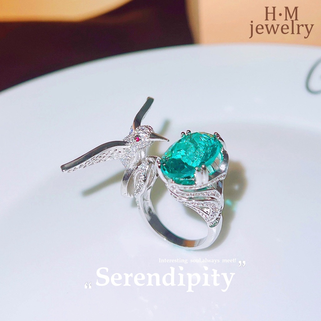 Cincin Desain Burung Kolibri Aquamarine Mewah Harga Terjangkau 2022