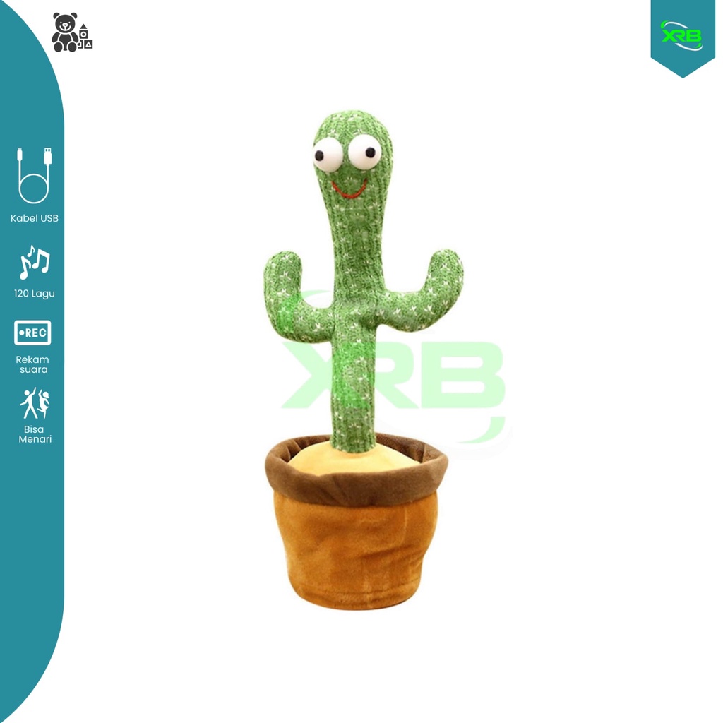 Dancing Cactus Recorder Toy Dancing Cactus Mainan Boneka Kaktus Joget Led Menari Music bisa Rekam Suara Bisa Cas with Usb Cable