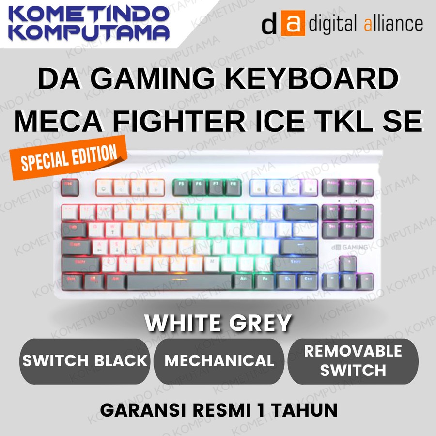 MECA FIGHTER ICE TKL EDISI KHUSUS WHITE+GREY - Switch Black Digital Alliance Keyboard Gaming DA