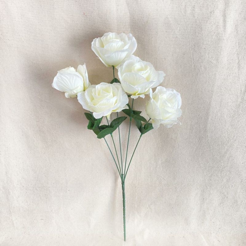 Bunga Artificial Mawar Rose Italy X5 Bunga Artificial / Bunga Plastik / Bunga Dekorasi / Pernikahan-Putih