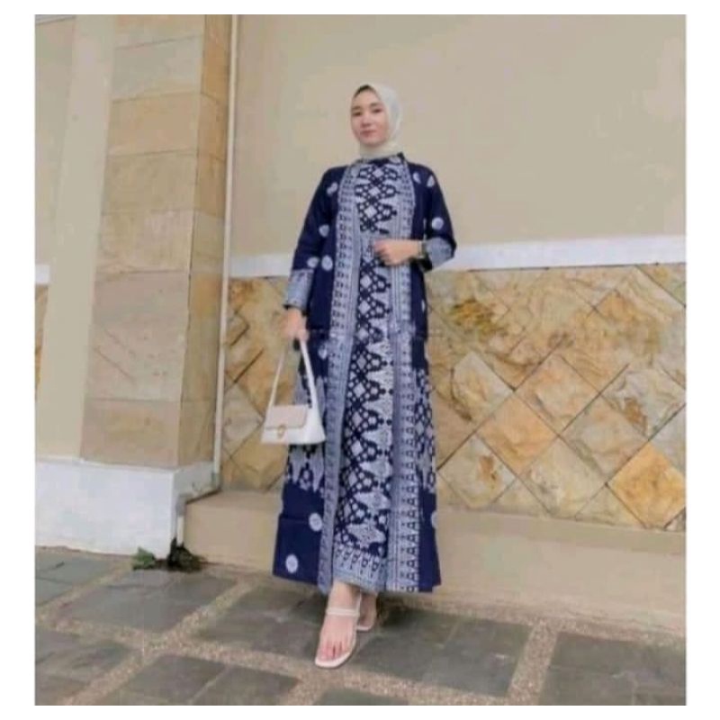 GAMIS JUBAH TERBARU BIRU SILVER CANTIK MANIS-MOTIF KHAS PALEMBANG BAJU KONDANGAN COUPLE SONGKET