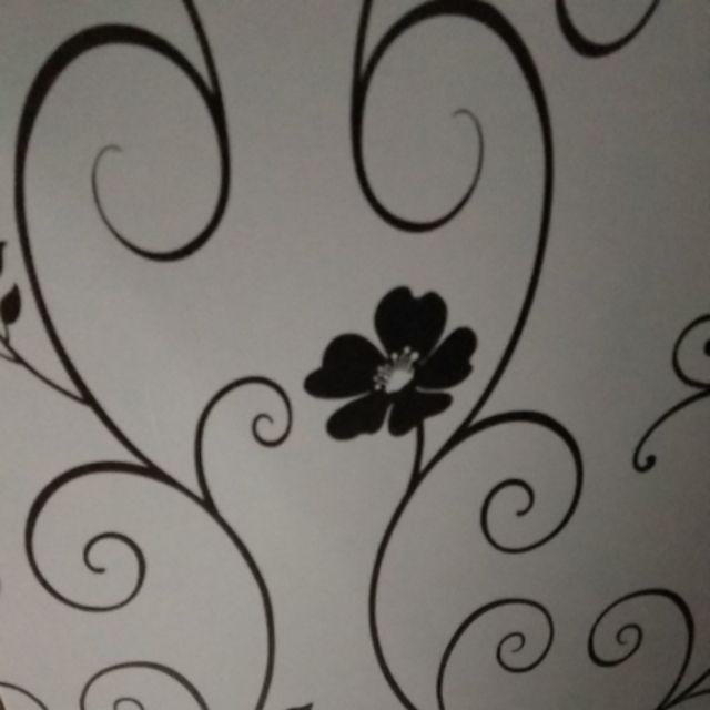 Wps073 White N Black Flower Walpaper Dinding Wallpaper Sticker 45cmx5m