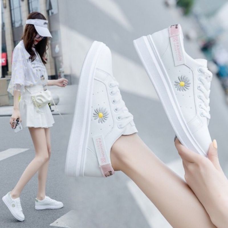 Sepatu Sneakers wanita Sepatu Kets Cewek Keren Casual Import Korea Style Premium Terbaru Murah Putih-6