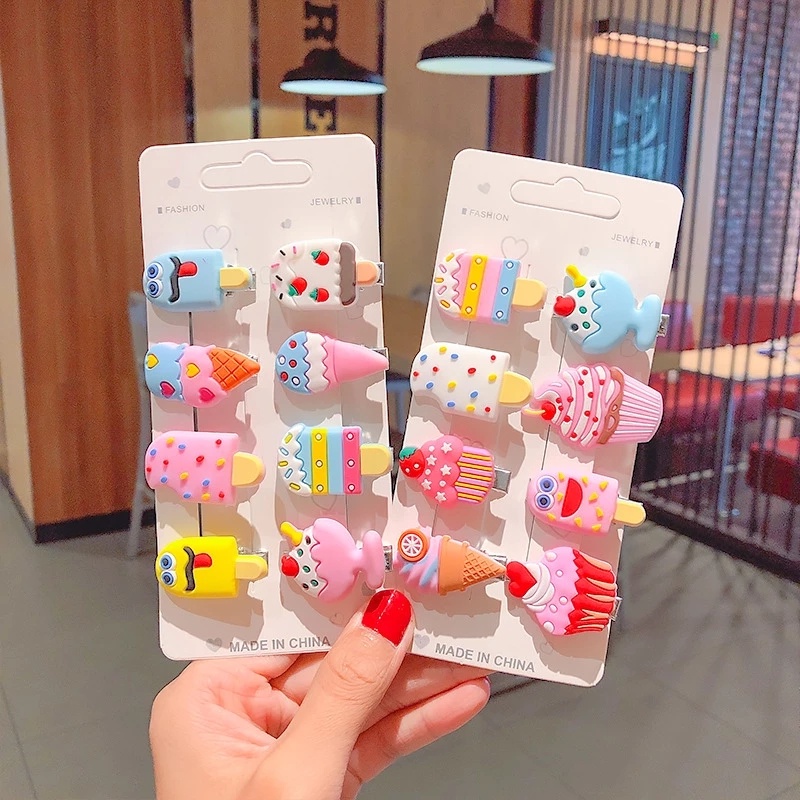 [10 Pcs/Set Korean Children's Cartoon Hair Clips  ] [  Soft Ceramic Children's Hairgrips  ] [Simple Cute Cream Ice Cream Cloud Barrettes  ] [  Girl Silicone Cartoon Hairpin Hair Accessories ]