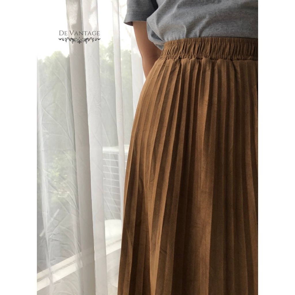 Rok Plisket Suede / Rok Polos Panjang / Pleated Suede Skirt