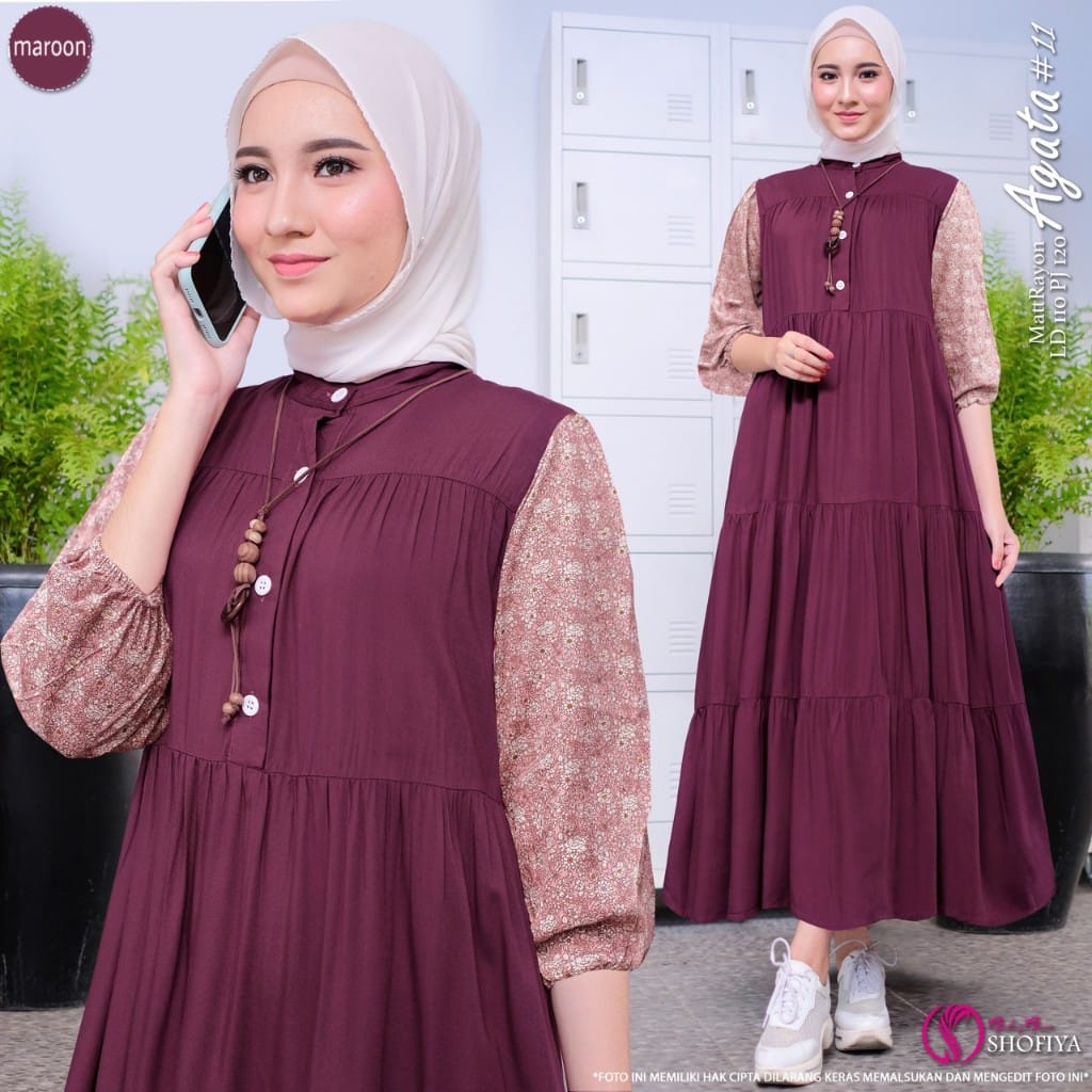 [RESTOCK] GAMIS DRESS FASHION MUSLIM // AGATA BY SHOFIYA-#11 Maroon