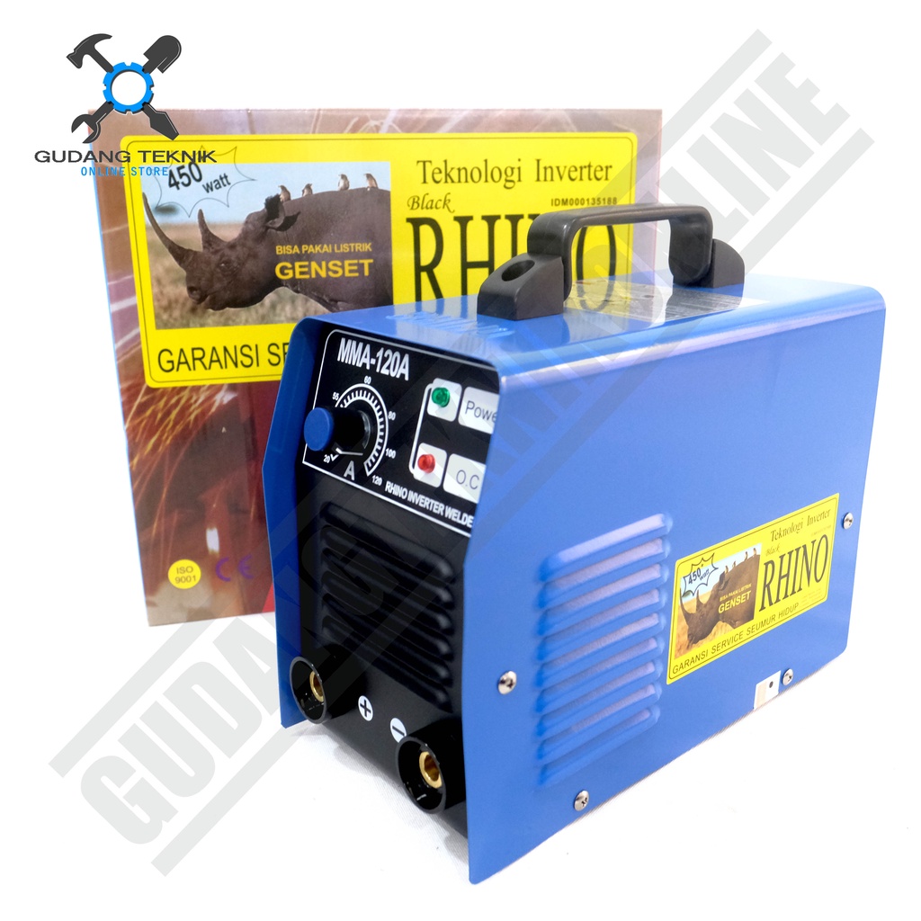 Mesin Las RHINO MMA 120A BIRU 450W++ / Mesin Trafo Travo Las Inverter Rhino MMA 120 A 450 Watt