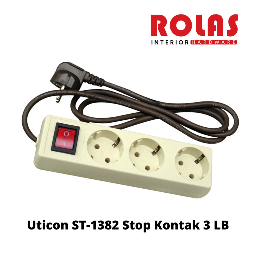 Uticon ST-1382 Stop Kontak 3 LB / Stop Kontak Lubang 3 / Stopkontak Saklar Uticon
