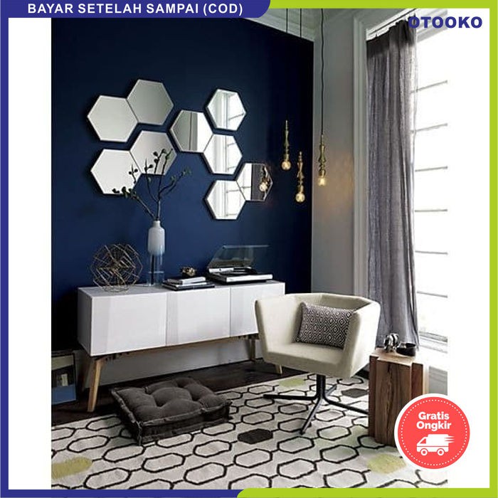 Stiker Kaca Dekorasi Cermin Mirror Wallpaper SegiEnam Heksagon 7pcs