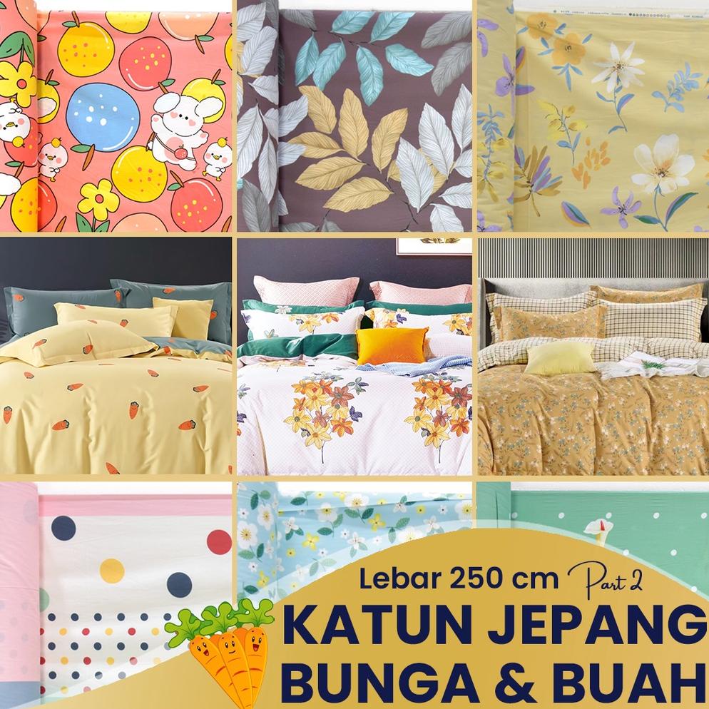 Kain Sprei Katun Jepang Motif Tabur Bunga Abstrak Dan Buah Lebar 250 Cm Meteran 100% Original Part 2