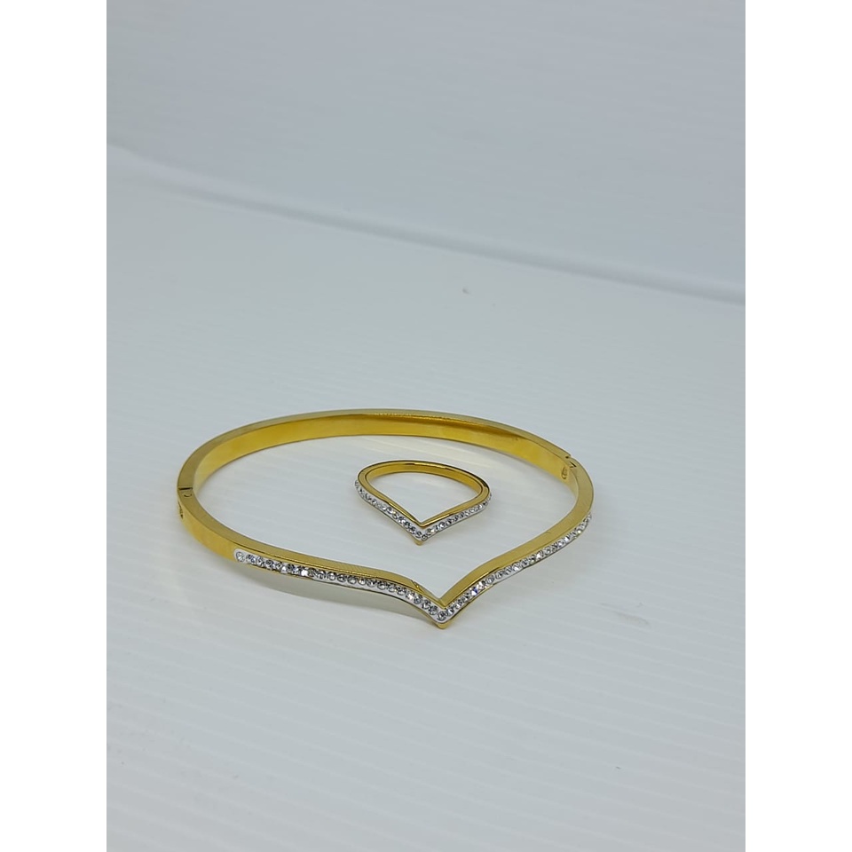 Gelang Titanium Fuji / Gelang Aurel V Viral / Satu Set Gelang dan Cincin Fuji / Anti Karat dan Luntur / Awet Tahan Lama