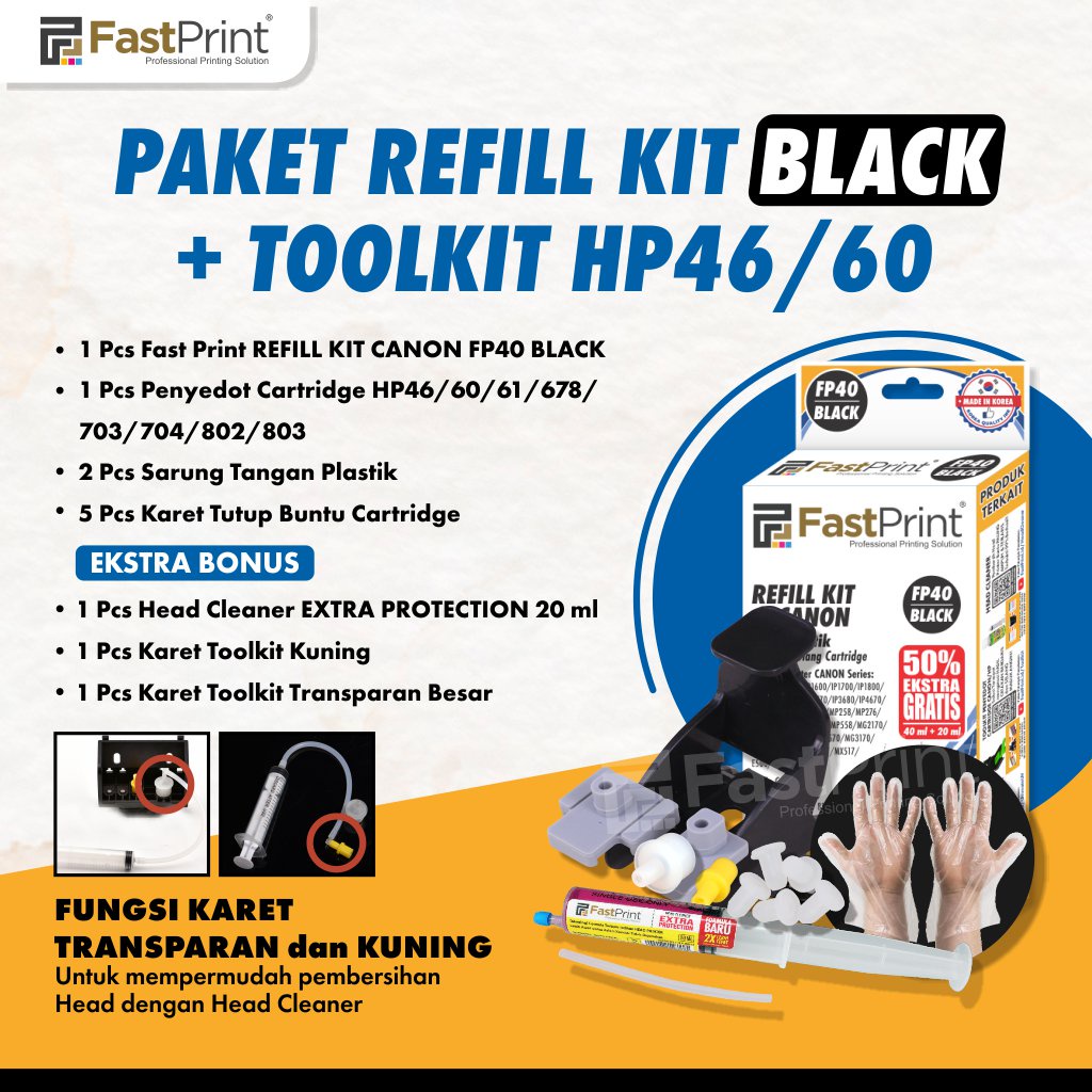 Paket Tinta Suntik Refill Kit Plus Penyedot Cartridge HP60 HP802