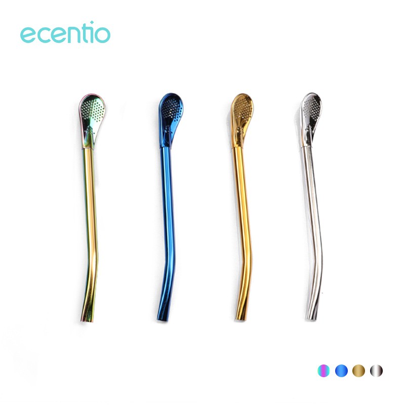 

Ececntio 4 Warna 304 Stainless Steel Metal Filter Spoon Straw / Sendok Sedotan Minuman