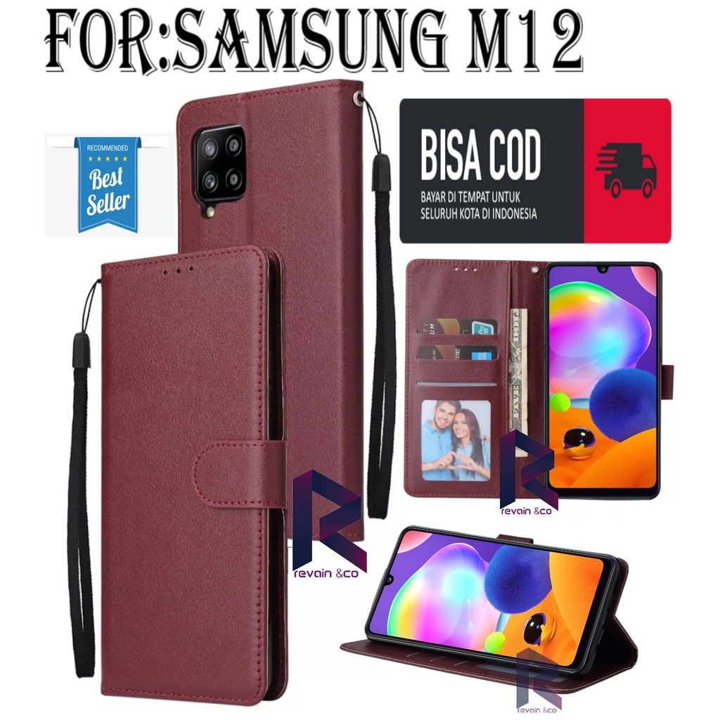 CASING SAMSUNG M12 FLIP WALLET LEATHER KULIT PREMIUM SARUNG BUKA TUTUP FLIP CASE SAMSUNG M12