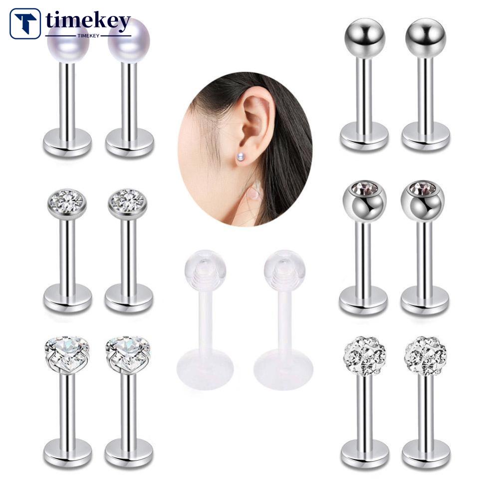 Timekey 7 Pasang Anting Tindik Bibirtulang Rawan Telinga Desain Hati 16G 316L Bahan Stainless Steel A5K8