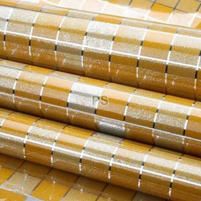 Wallpaper Sticker Dinding Kitchen Bahan Alumunium Foil warna gold