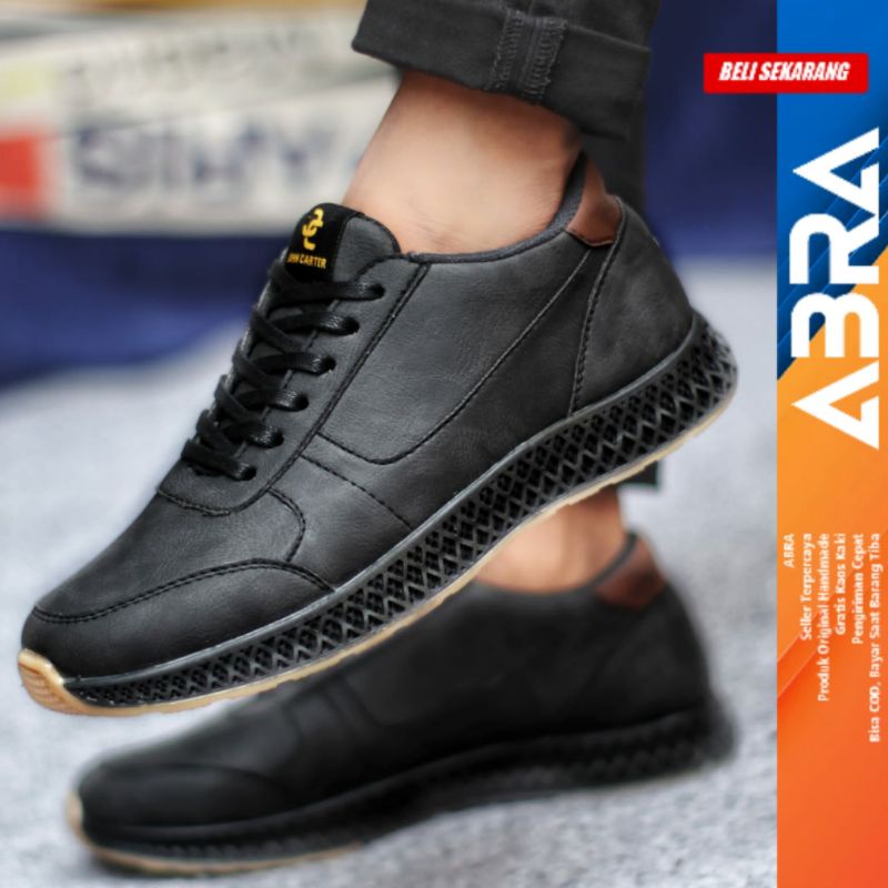 Sepatu Sneakers Casual Pria Sepatu Kerja Hitam Pu ABRA