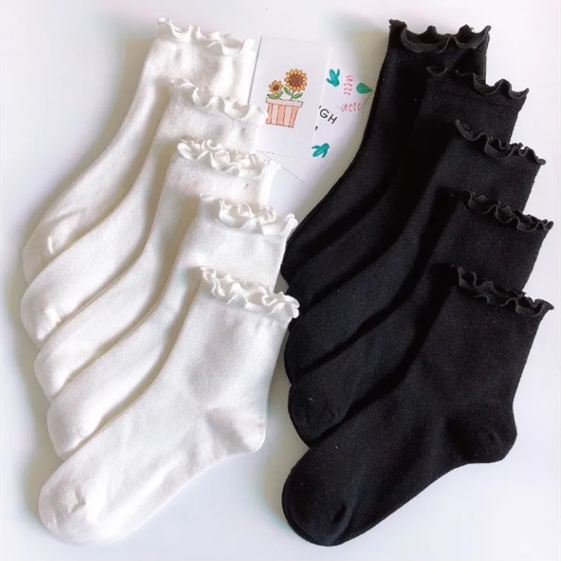 KK-79 kaos kaki lolita pendek socks renda polos hitam putih cotton import jepang korea