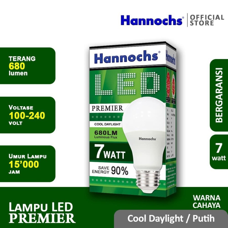 HANNOCHS PREMIER 7 WATT - Bola Lampu LED E27 7 watt - Garansi 1 Tahun