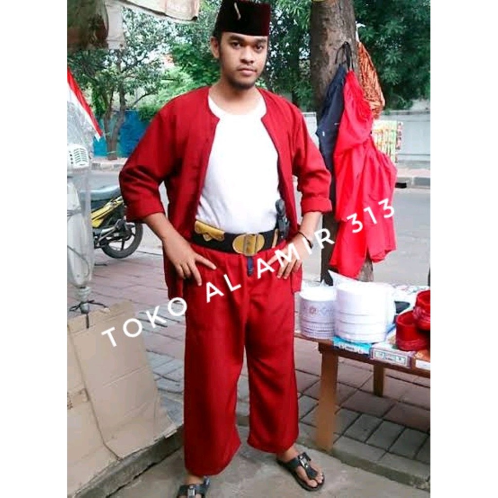 SALE setelan baju betawi jawara pangsi betawi baju celana peci dan gesper sabuk iket pinggang