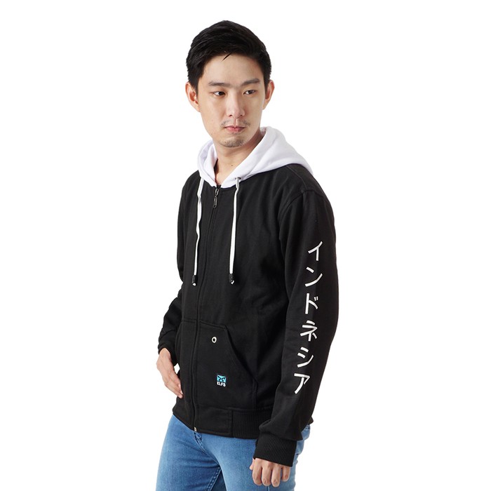 jacket business casual jacket sports Jaket Hoodie Katakana Jepang Indonesia - Hitam, L 18MJW