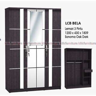  Lemari  Pakaian Minimalis  Kombinasi Cermin 3 Pintu LCB BELA 