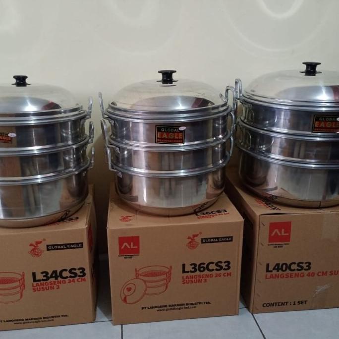 Panci / Dandang / Langseng / Kukusan Susun Tiga 3 Uk 34cm Global Eagle