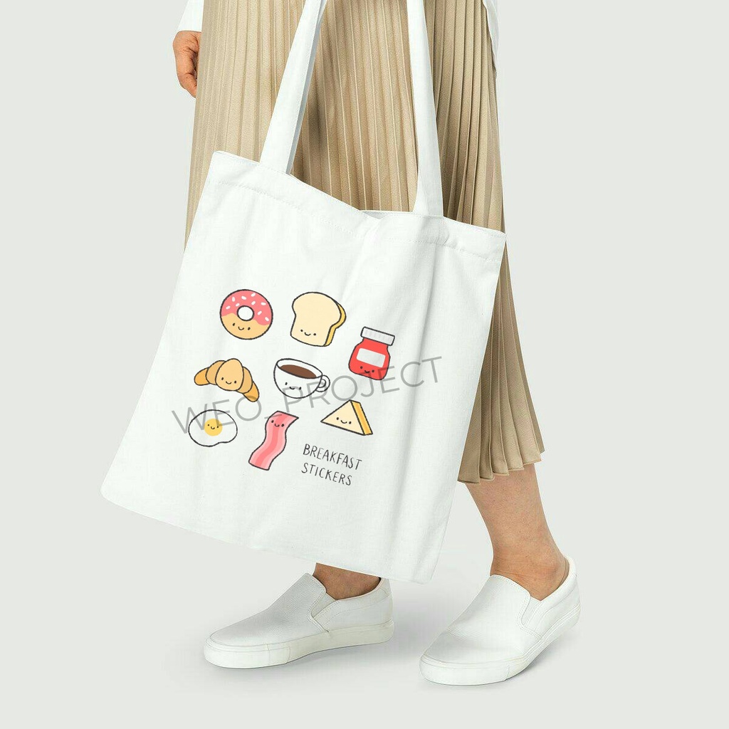 TOTE BAG KANVAS MURAH / TOTE BAG WANITA / TOTE BAG MOTIF STICKER LUCU