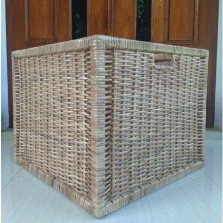 Keranjang rotan persegi kotak laci kayu penyimpanan laundry barang mainan 32x32x32 cm