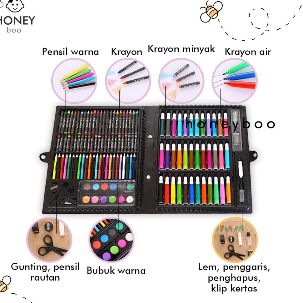 

(T9L5).. Honey Boo - Krayon Anak Set Koper 150 in 1 Crayon Full Alat Melukis Mewarnai Set //Getpromo