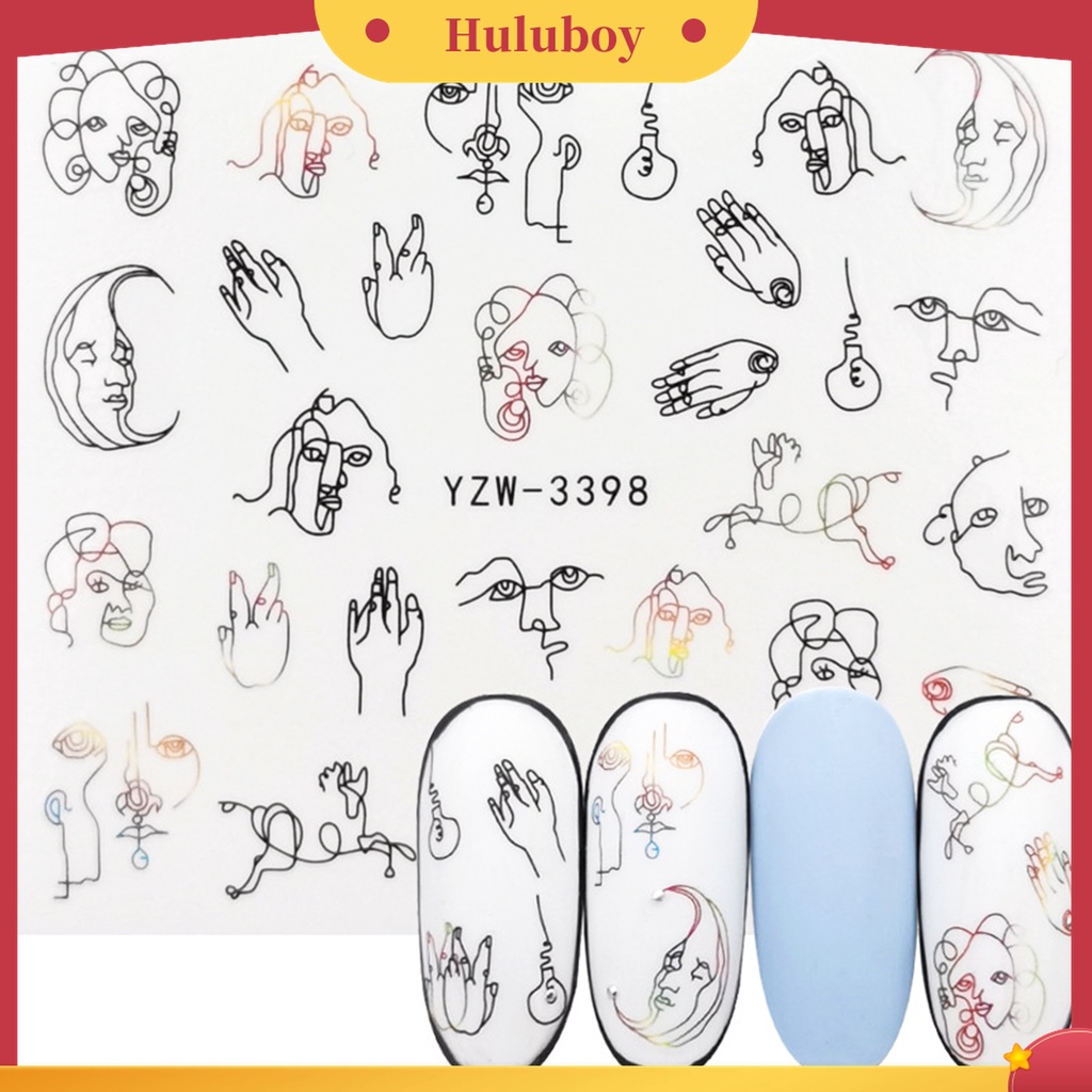 Huluboy Huluboy♡ Stiker Kuku Motif Geometri Warna-Warni Untuk Nail Art