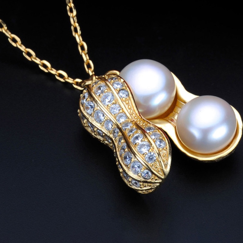 AZ007 [Cod][Ready Stock] Kalung Rantai Liontin Kacang Polong Hias Mutiara Imitasi Emas/Perak Necklace Jewelry Kalung Titanium