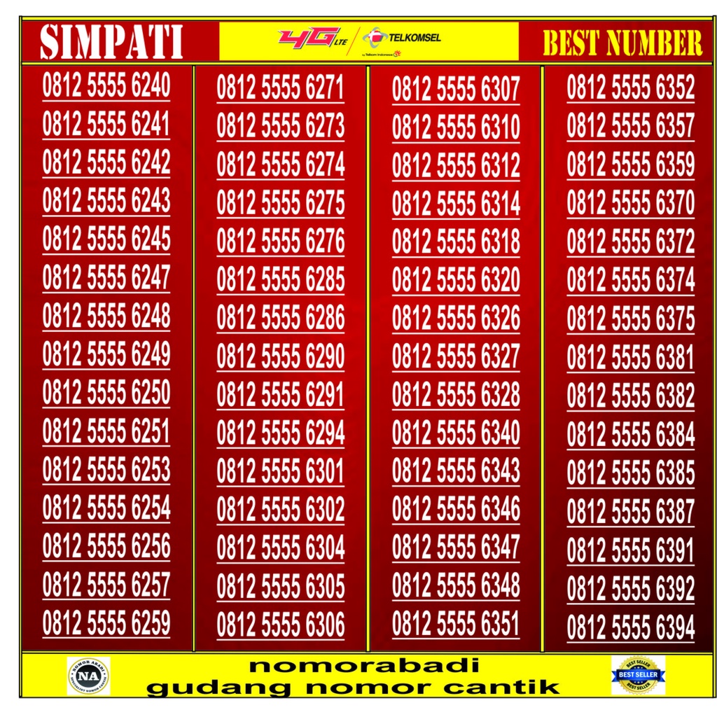 NOMOR CANTIK SIMPATI 4G 5555 H100
