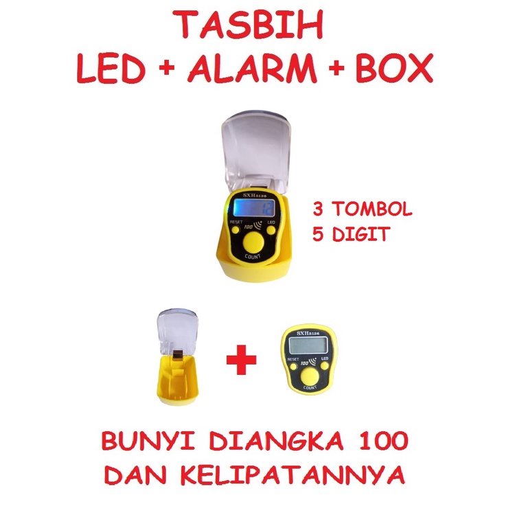 TASBIH DIGITAL LED ALARM BUNYI TIAP ANGKA 100 ADA LAMPU LED free BOX
