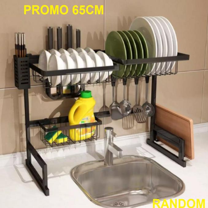 RAK PIRING WASTAFEL 105 CM DOUBLE RAK PIRING DIATAS WASTAFEL 2 SUSUN - Hitam, 65cm