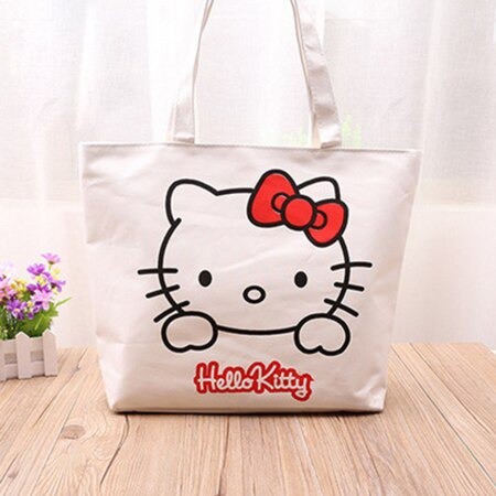 Tas Tote Bag Wanita Keren Non Resleting Terbaru Aesthetic Kekinian Motif Carakter HELLO KITTY Korea Style Multifungsi