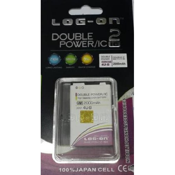 TERLARIS           Baterai Log On Evercoss 4U-B Bl-4U 2000Mah Double Power Log On            stok