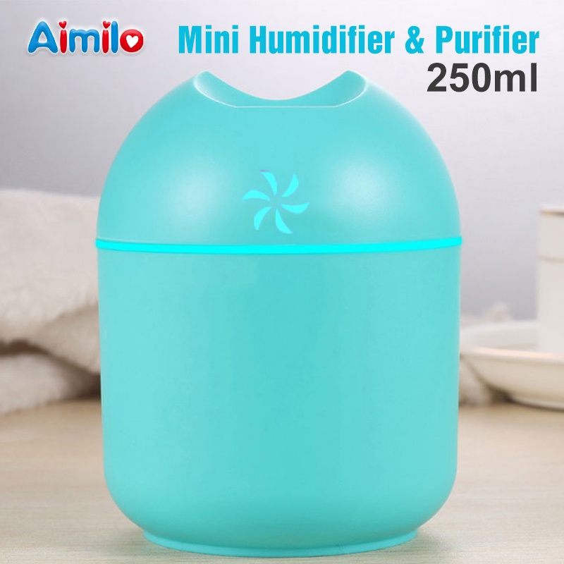 [Aimilo] Portable Humidifier Diffuser Mini Air Purifier USB Aromatherapy Essential Oil Difuser-250ml Mini HIJAU