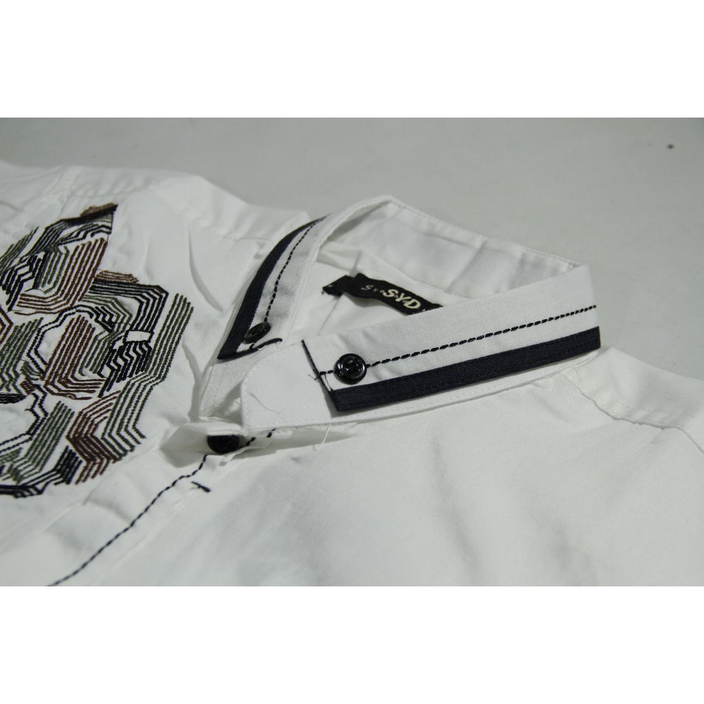 Baju Koko Pria Lengan Pendek Syahdika Putih Motif Bordir 04 | Baju Muslim Pria | Pakaian Solat Pria | Kurta Original