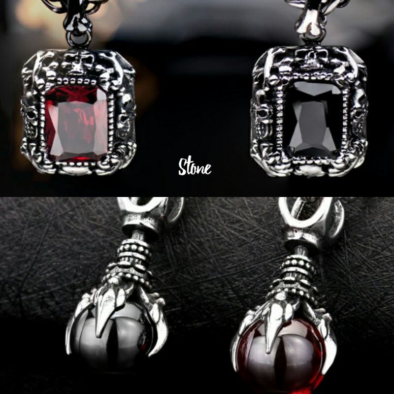 Kalung pria tengkorak punk style men necklace stone series