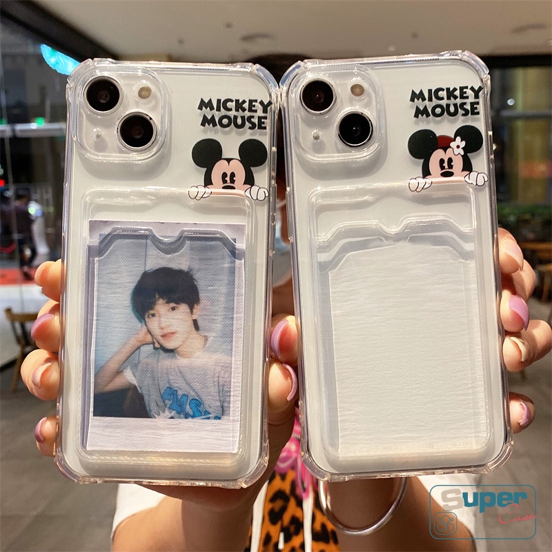 Couple Case Vivo Y17 Y12i Y02 Y12 Y21 2021 Y16 Y11 Y15 Y11s Y21s Y20s Y35 Y21A Y20 Y33T Y12s Y20i Y12A Y20A Y20G Y30G Y21T Lucu Mickey Minnie Slot Kartu Dompet Anti Jatuh Soft Cover