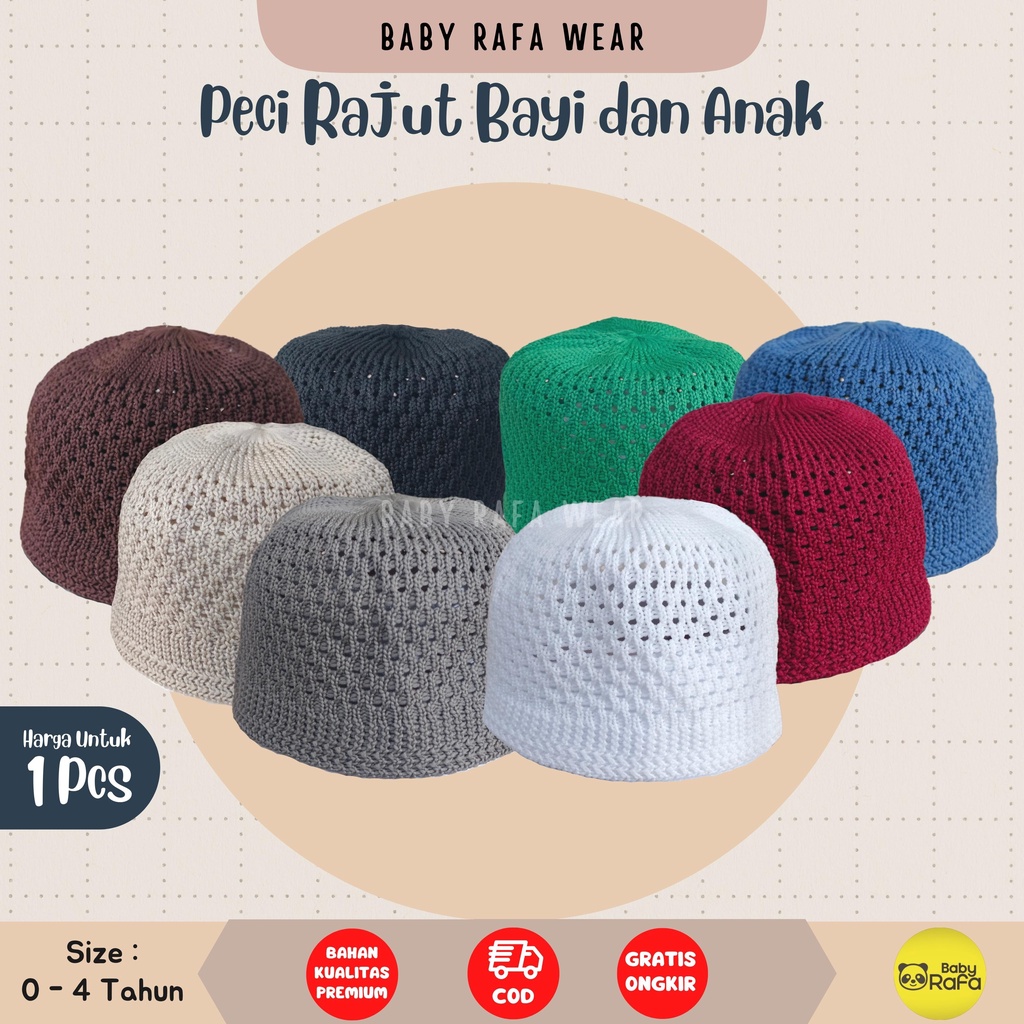 Topi Peci Rajut Polos Bayi Peci Anak / Kopiah Bayi dan Anak / Peci Bayi dan Anak Polos Bahan Premium