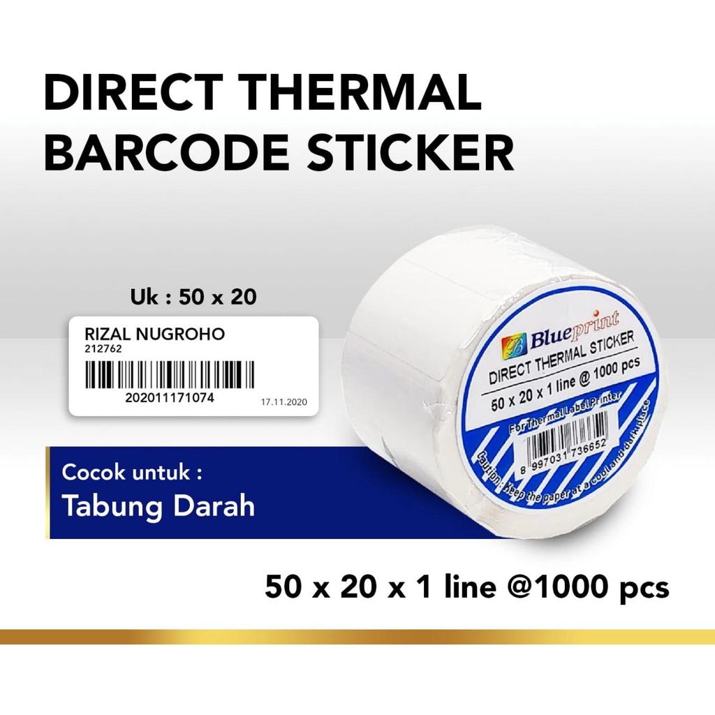 Kertas Direct Thermal Sticker Label Stiker BLUEPRINT 50x20x1 Line Isi 1000