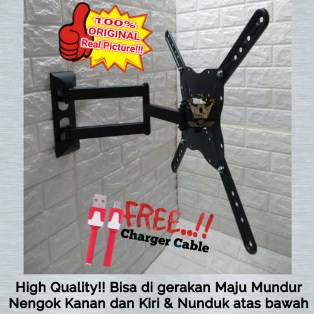 Bracket tv monitor bisa gerak 6 arah 24&quot; sampai 55 Quality IMPORT!!