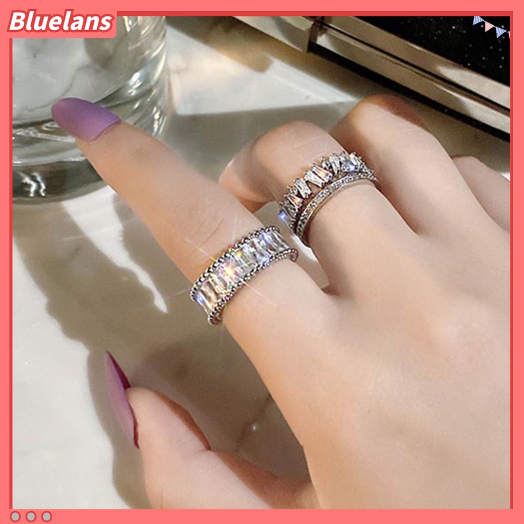 Cincin Berlian Imitasi Double Layer Model Terbuka Adjustable Untuk Wanita