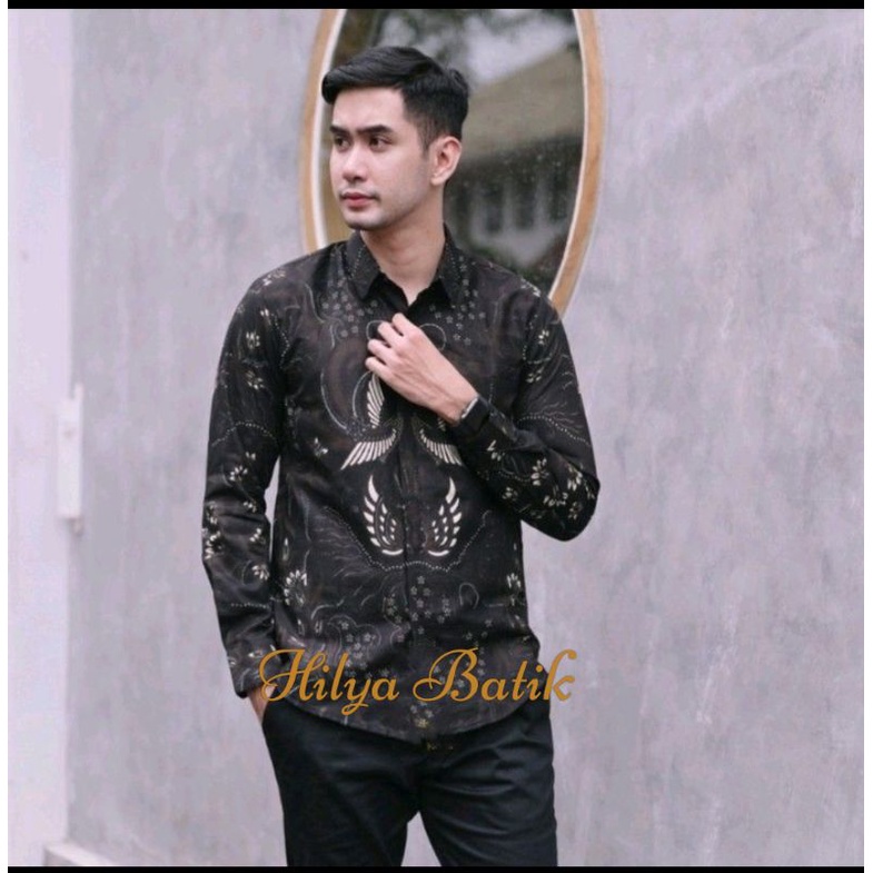 KHANSABATIK SAWONGGALING KEMEJA BATIK PRIA LENGAN PANJANG SLIMFIT KATUN / batik sawonggaling hitam furing slimfit / kemeja batik pria / baju kondangan sarimbit pacar keluarga