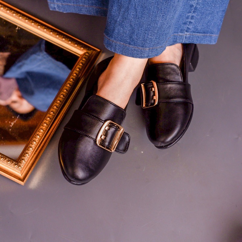 YOVVLI Sierra Flat Shoes Kulit Sepatu Wanita Kerja Kuliah Hak 3 cm