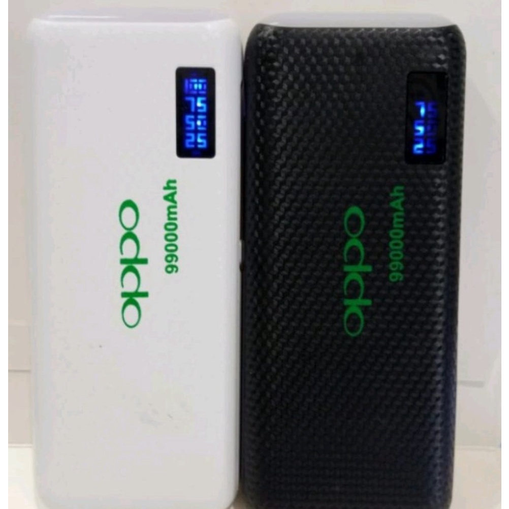 Powerbank Lcd LED Screen Indicator Digital Leather 99000Mah OPPO Port USB Output+Senter High Speed